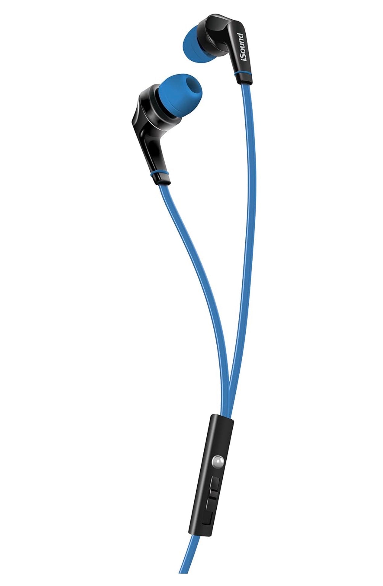 iSound DGHP-5715 ISOUND – EM 55 Earbuds, Tangle Free Flat Cable, In-ear Design That Blocks Outside Noise, Built-in Microphone, Volume Control Slider, Includes a sets of Silicone Tips