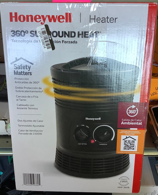 Honeywell HHF360B 1500W 360* Surround Indoor Heater Black: Portable Space Heater for Bedroom, ETL Listed, Fan Driven