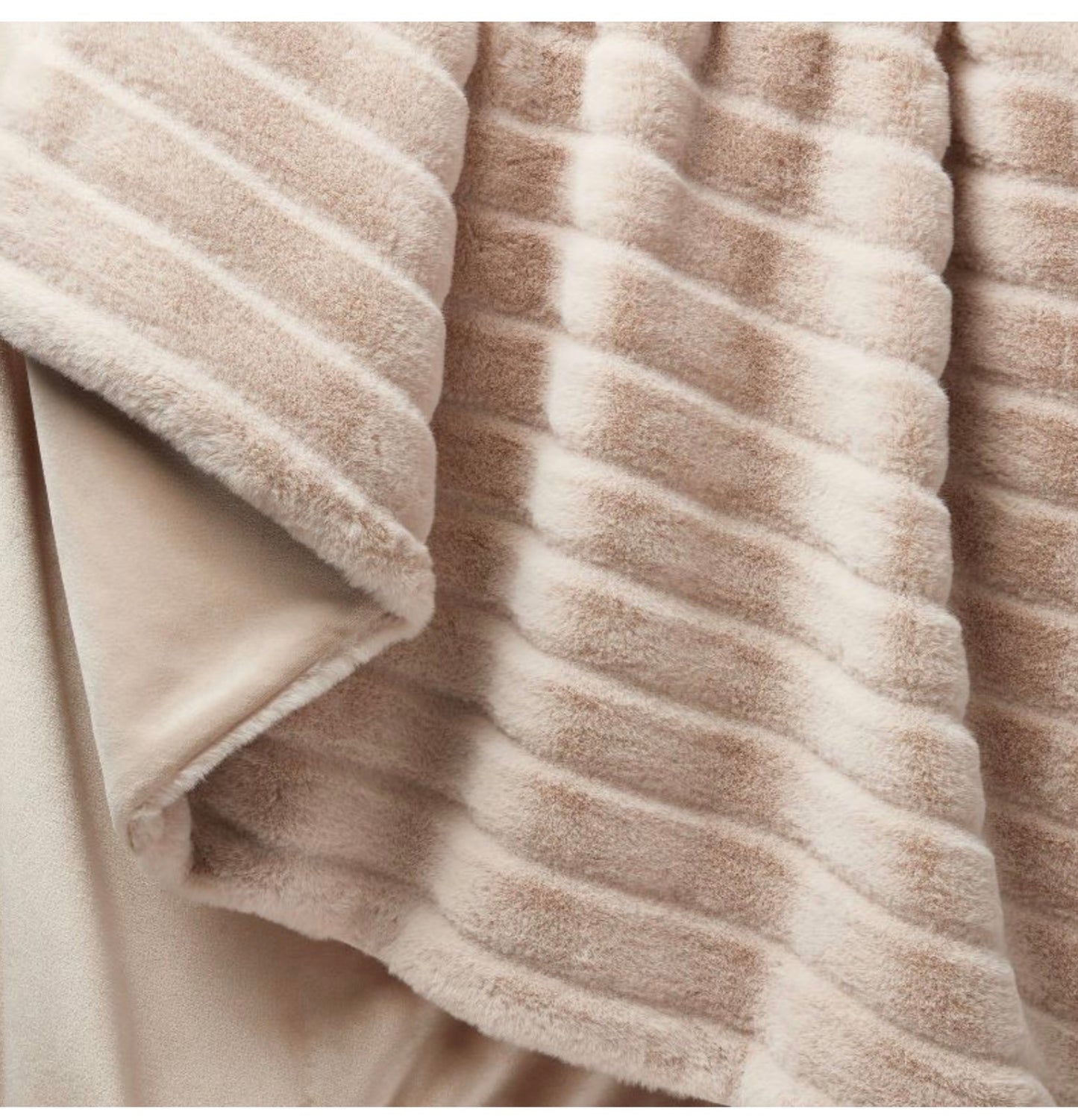 Textured Faux Fur Reversible Throw Blanket - Neutral - 50”X60”