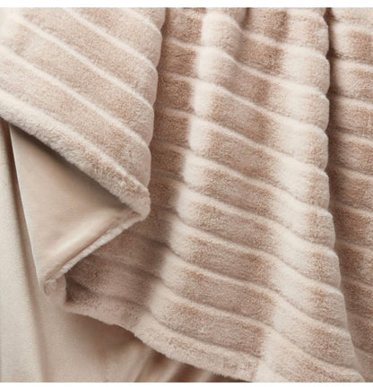 Textured Faux Fur Reversible Throw Blanket - Neutral - 50”X60”