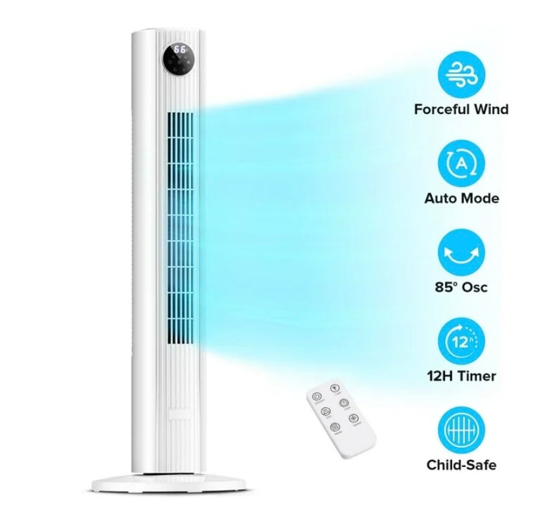 KISSAIR 35" Oscillating Tower Fan, Bladeless Floor Fan with Remote, 4 Modes & 3
Speeds, 12H Timer, Quiet & Family-Safe, LED Display, 85° Wide Cooling for Bedroom & Home (White)