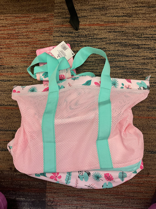 (Clearance )Pink and Green Mesh Cooler Tote