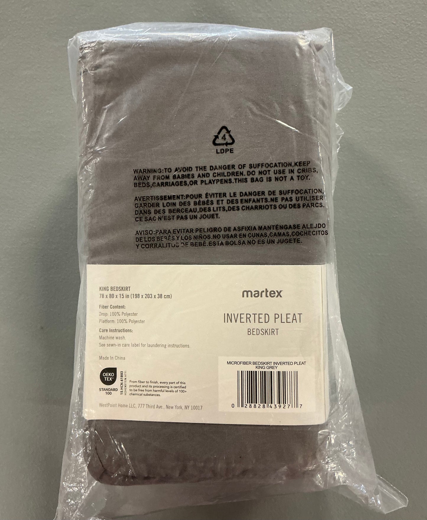 Martex Inverted Pleaded Bedskirt - King - Grey