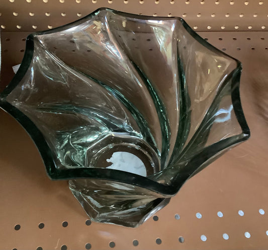 Wide-Rim Swirl Glass Vase