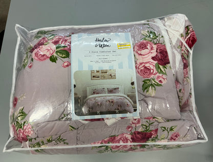 Harlow & Wzen - Ruched Comforter Set - Pink Floral - FILL/QUEEN - FOR PICKUP ONLY