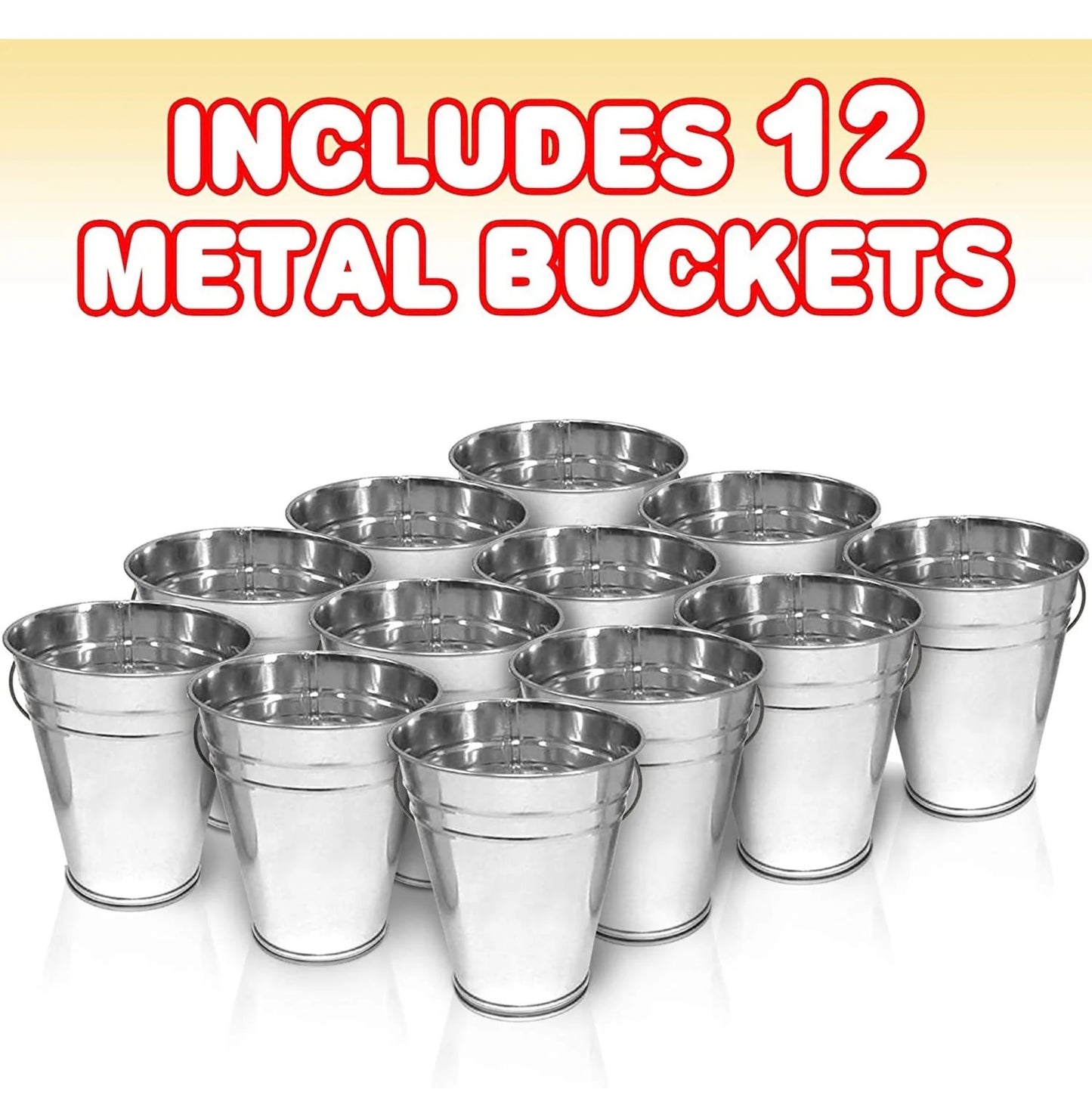 Large Galvanized Metal Buckets with Handles, 4.5" W x 5" H, 12 Pack