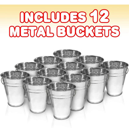 Large Galvanized Metal Buckets with Handles, 4.5" W x 5" H, 12 Pack