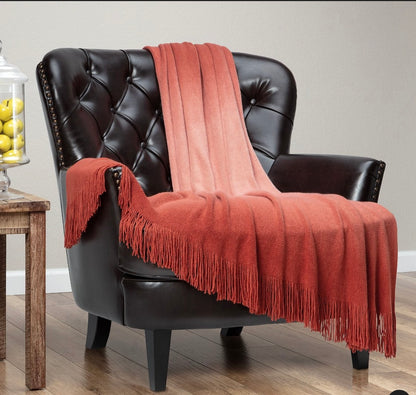 Chanasya Gradient Ombre Acrylic Throw Blanket With Tassels (50x65 Inches) Hawaiian Sunset