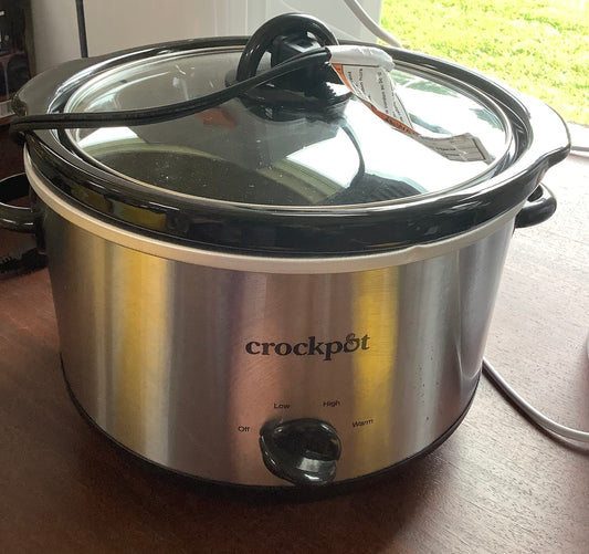 THRIFTY 70-Crock-Pot 4.5qt Slow Cooker Silver: Ceramic, Glass, Stainless Steel, 3 Settings, Stay-Cool Handles, Dishwasher-Safe