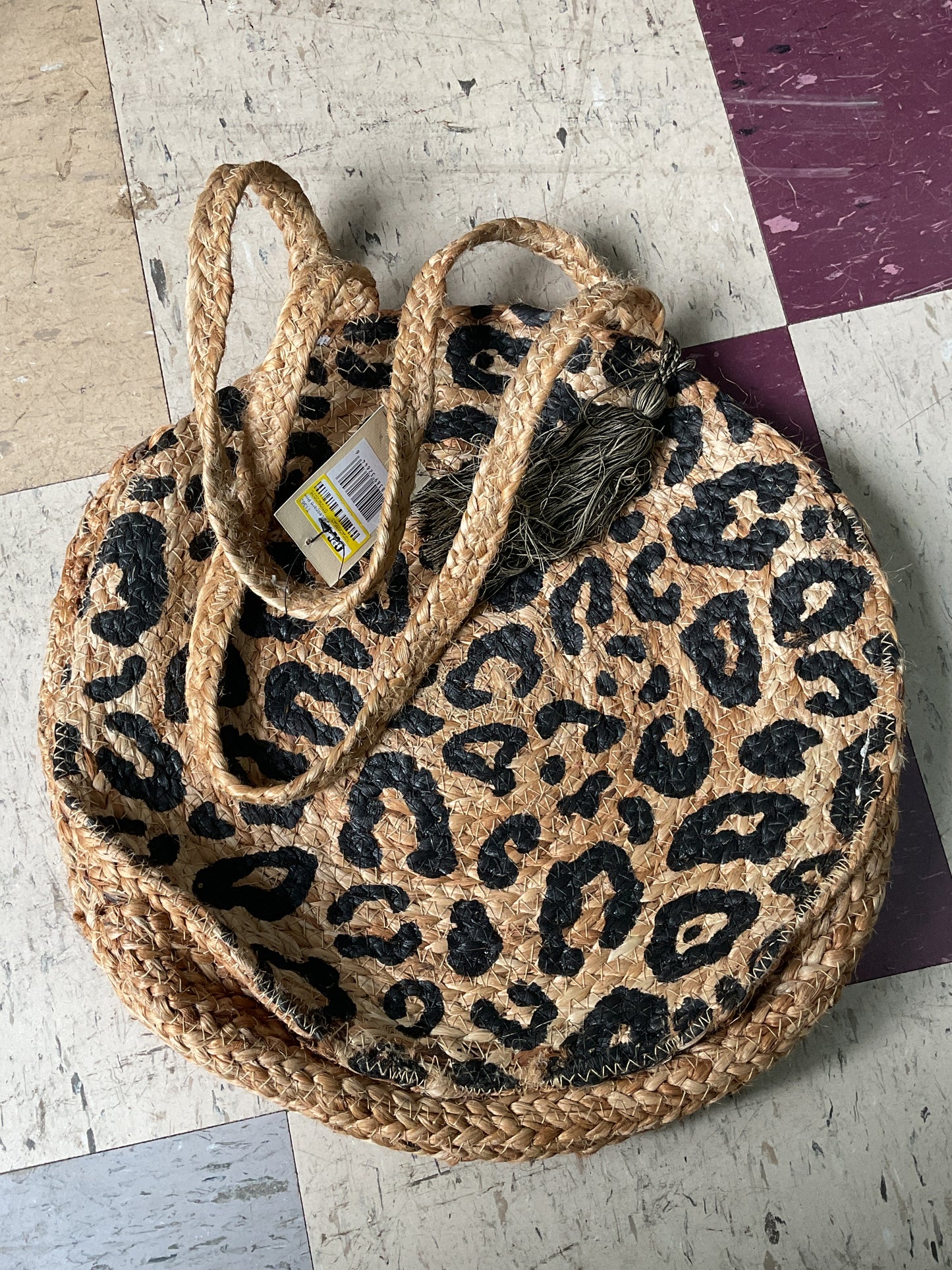 Magid Leopard Print Straw Jute Circle Tote