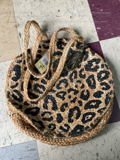Magid Leopard Print Straw Jute Circle Tote