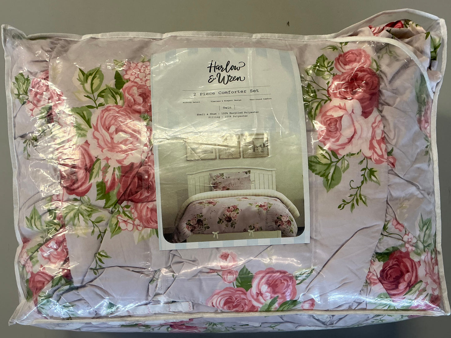 Harlow & Wzen - Ruched Comforter Set - Pink Floral - Repackaged (see pictures) - FOR PICKUP ONLY