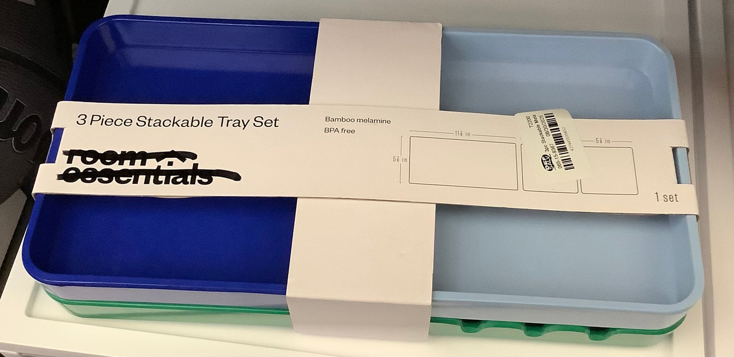 3pc Stackable Melamine Decorative Trays Blue/Green -