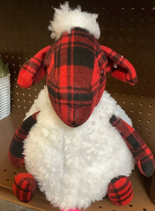 Buffalo Check Sheep Stuffed Animal with Removable Faux Shearling Red/Black