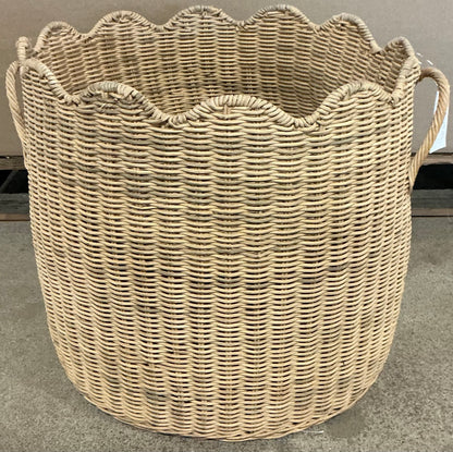 Scalloped Edge Woven Natural Basket - Minor Cosmetic Damage (see pictures) - FOR PICKUP ONLY