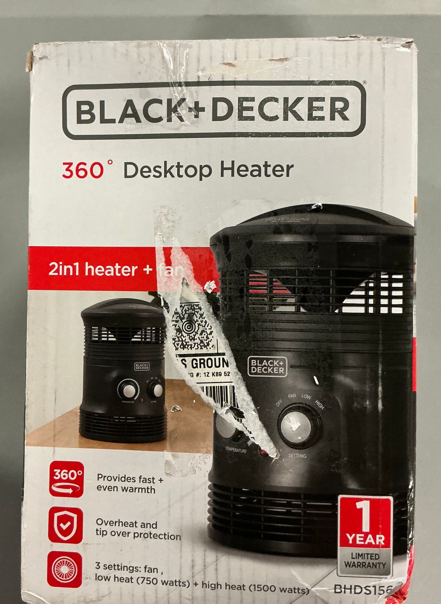 THRIFTY 70 - BLACK+DECKER 360-Degree Surround Heater and Fan Combo, For Desk Use, 2 Heat & Fan Only Settings, Adjustable Thermostat, BHDS156, Black - Open Box - USED (See Pictures)- FINAL SALE- NO RETURNS - AS IS
