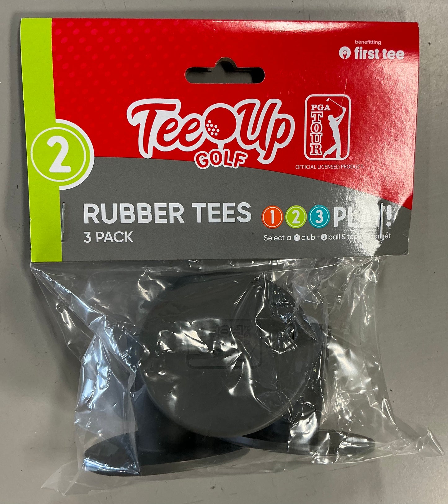 PGA Tour Tee-Up Kids Golf Rubber Tees, 3pack, Black 1.5" Height, 2" Length