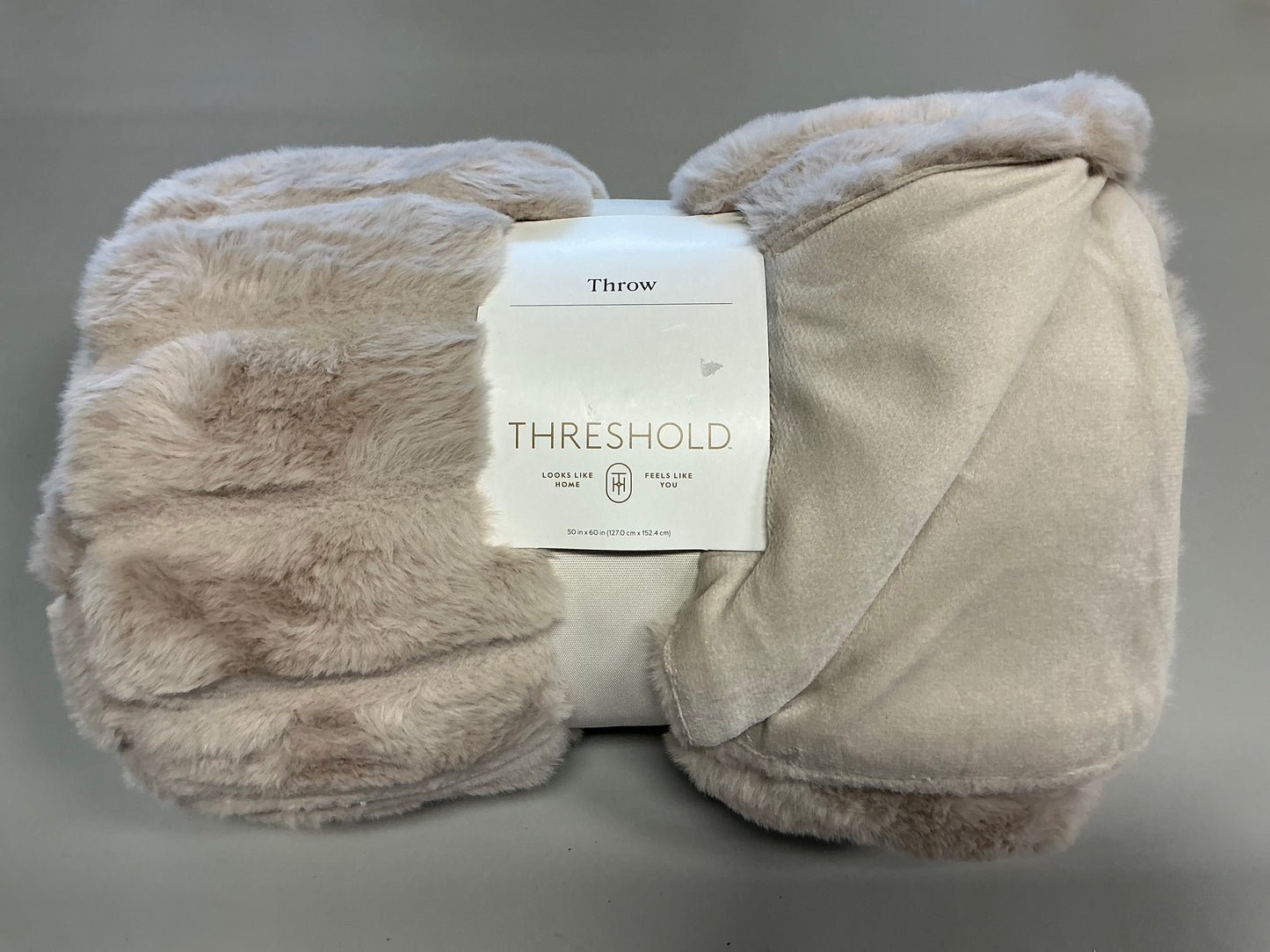 Textured Faux Fur Reversible Throw Blanket - Neutral - 50”X60”