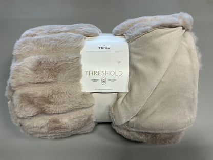 Textured Faux Fur Reversible Throw Blanket - Neutral - 50”X60”