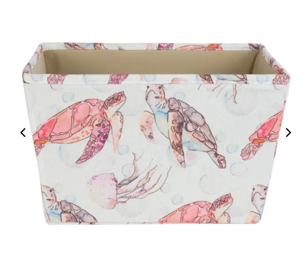 Whitmor - Sea Turtle Print - Large Storage Canvas Bin Tote