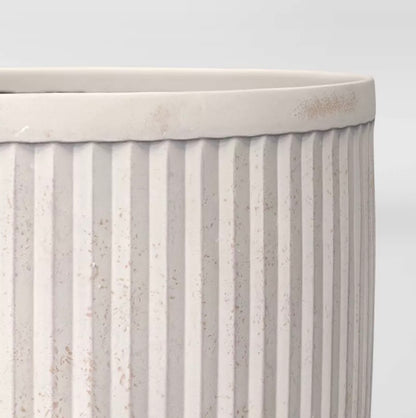 Weathered Ribbed Composite Indoor Outdoor Planter Pot - Off White - May Have Minor Cosmetic Damage (see pictures) - FOR PICKUP ONLY