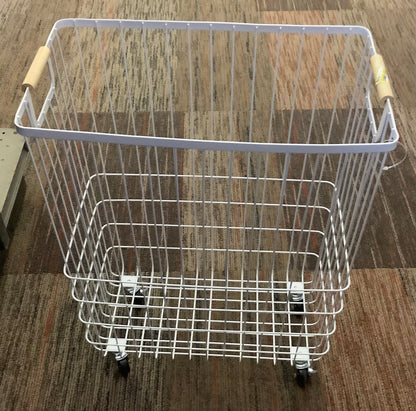 Wire Rolling Laundry Hamper -White Iron Clothes Hamper with Locking Wheels, Open-Top, No Assembly Required