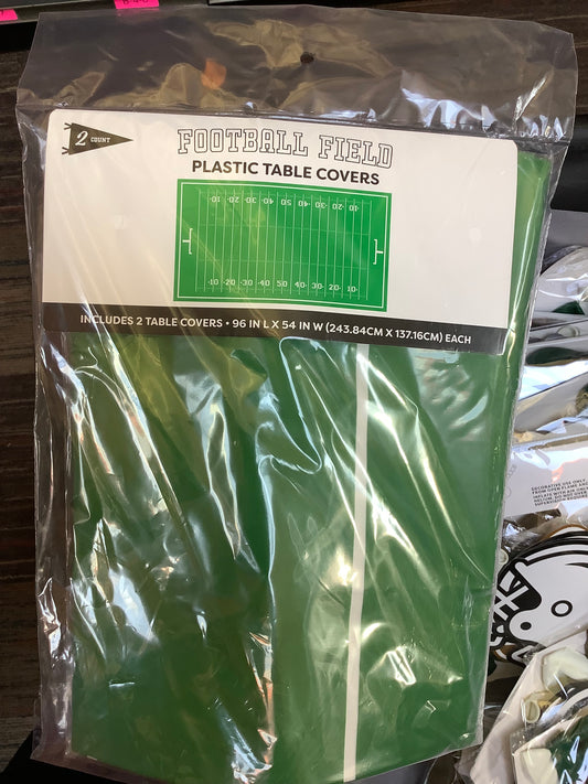 (Clearance) FOOTBALL FIELD PLASTIC TABLE COVERS 2-count