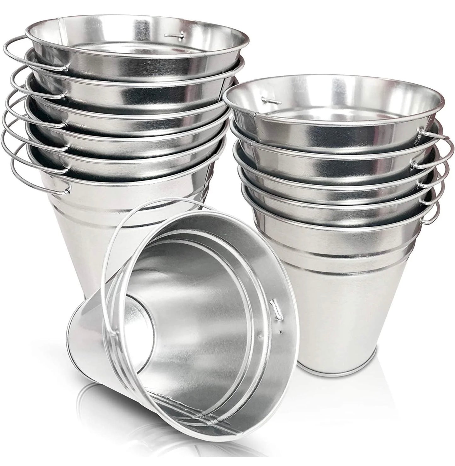 Large Galvanized Metal Buckets with Handles, 4.5" W x 5" H, 12 Pack