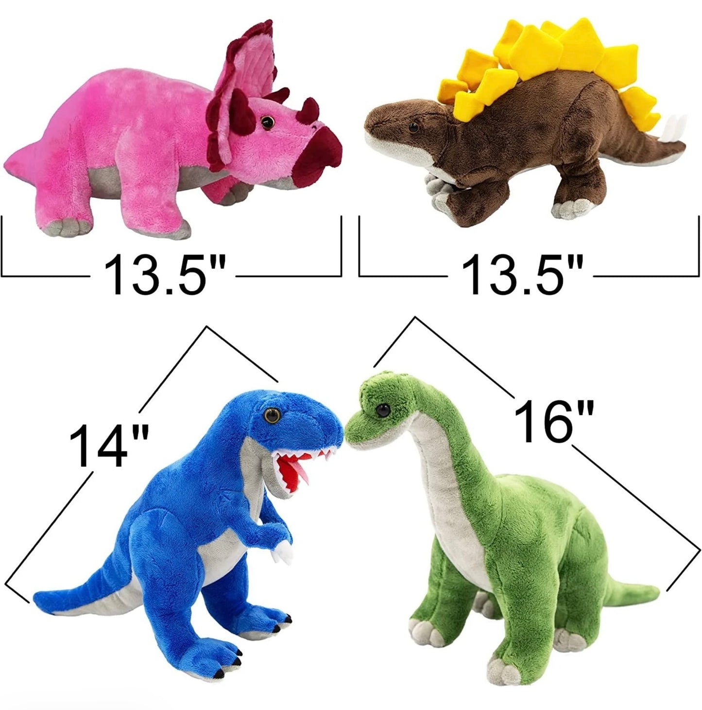 Cozy Plush Dinosaurs - 4 Plush Dinosaurs (1-Brachiosaurus, 1-Tyrannosaurus, 1-Triceratops, 1-Stegosaurus)