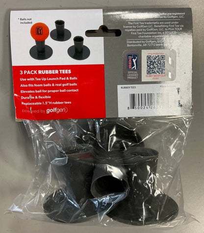 PGA Tour Tee-Up Kids Golf Rubber Tees, 3pack, Black 1.5" Height, 2" Length