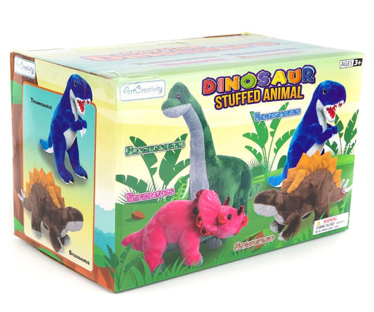 Cozy Plush Dinosaurs - 4 Plush Dinosaurs (1-Brachiosaurus, 1-Tyrannosaurus, 1-Triceratops, 1-Stegosaurus)