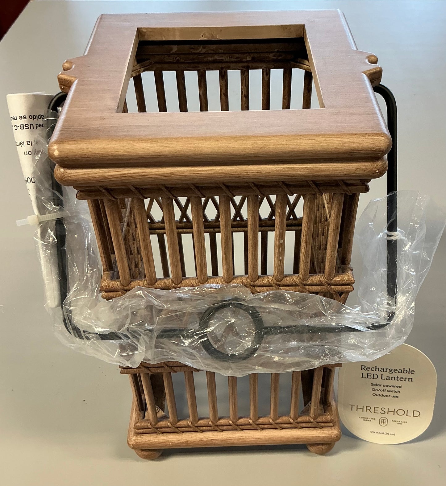 Open Weave Battery/Solar LED Small Outdoor Lantern Beige - Threshold™ - MISSING LED SOLAR LAMP (see pictures) - May Have Minor Shipping Damage