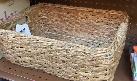 Braided Seagrass Folio Bin - Handwoven Khaki Storage Basket, Rectangle, 6"x12"x17", Nest Seal Certified