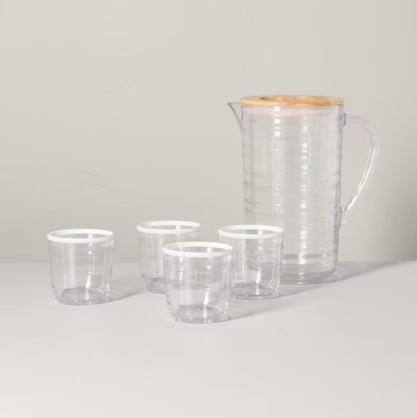 5pc Pitcher Set with 4 Cups White Rim (inside pitcher)- Hearth & Hand™ with Magnolia - Minor Cosmetic Damage (see pictures)