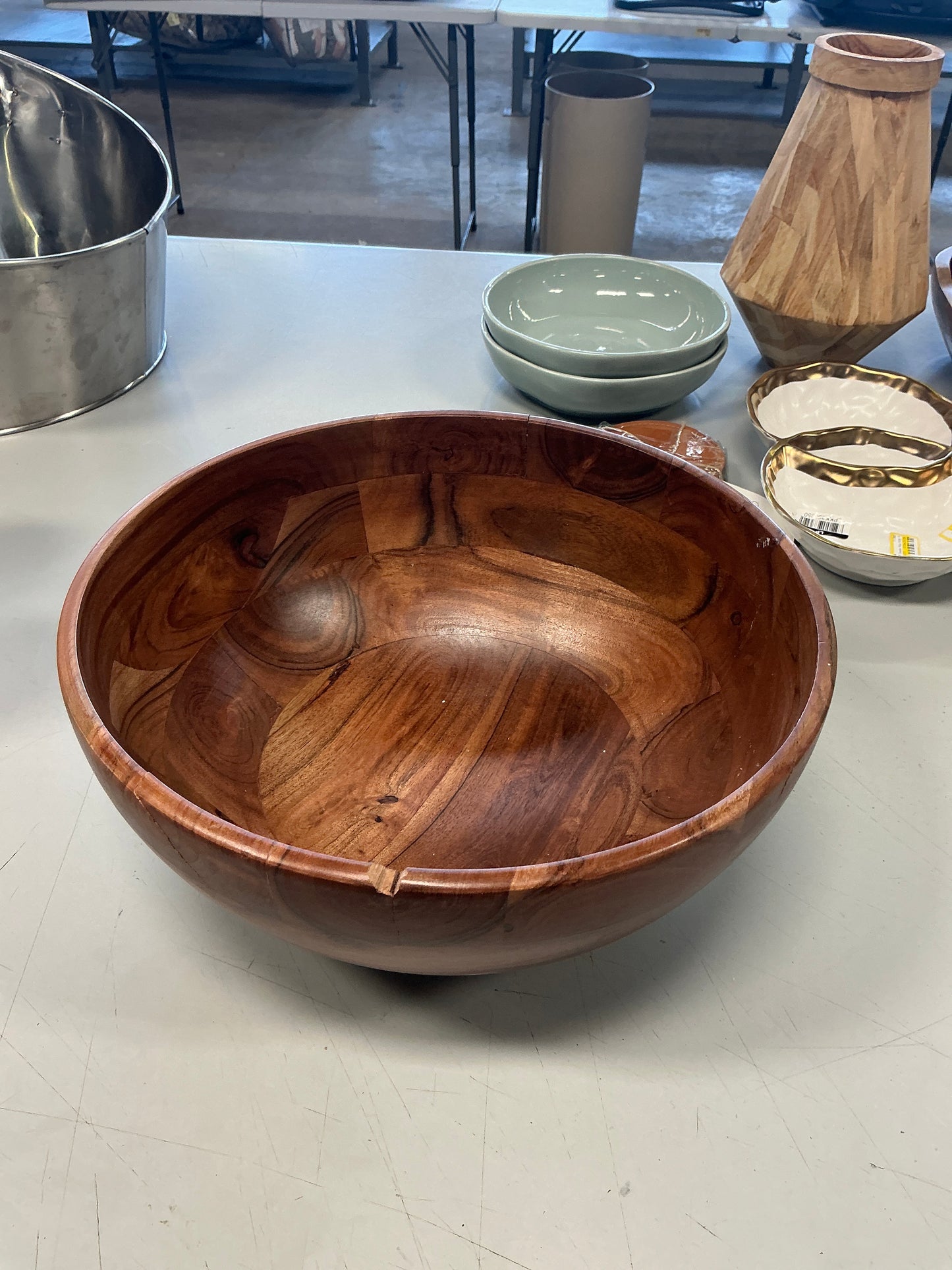 THRIFTY 70 - 188oz Wood Signature Serving Bowl - Threshold™ - Open Box - Cracked (See Pictures)- FINAL SALE- NO RETURNS - AS IS