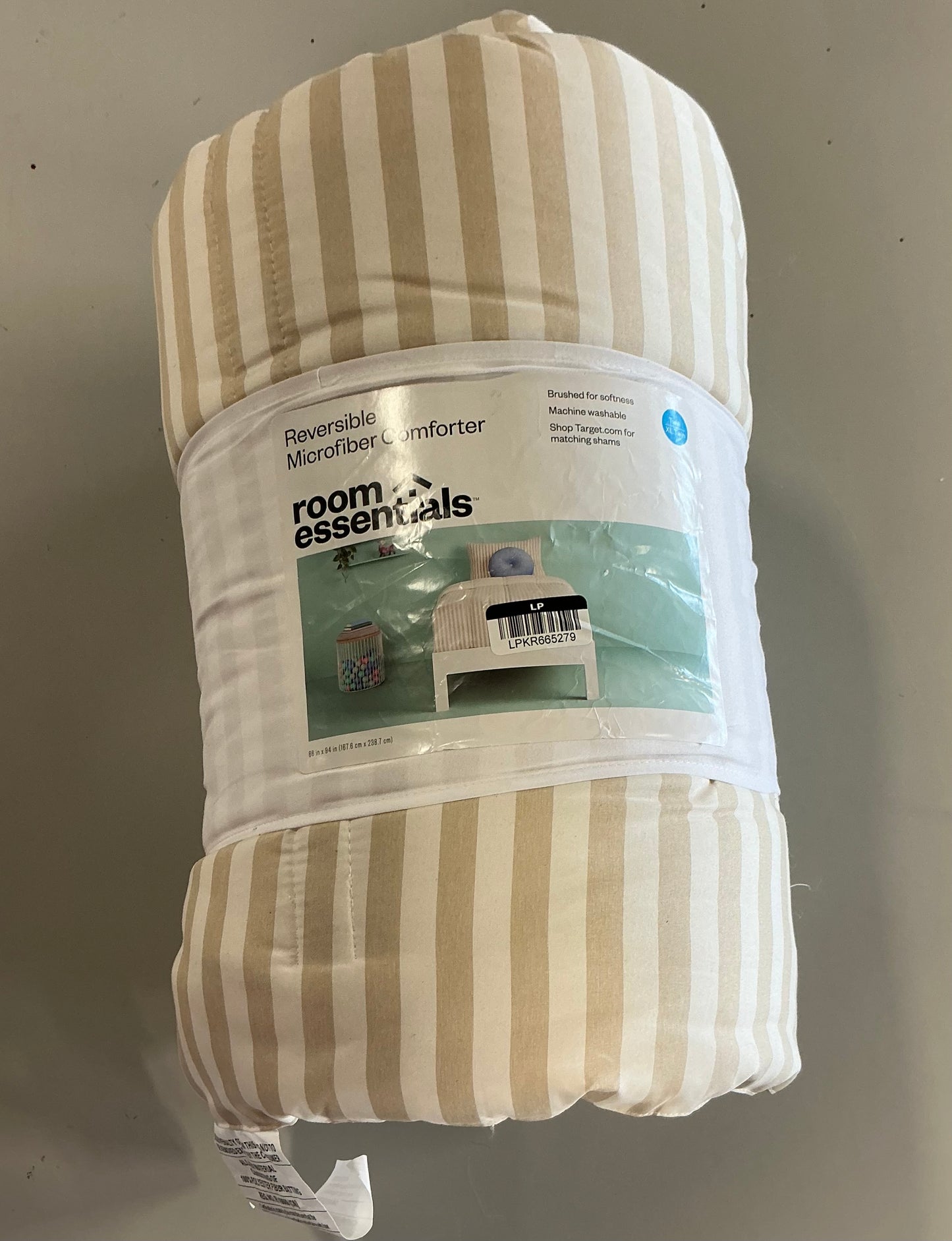 Twin/Twin Extra Long Lofty Microfiber Printed Comforter - Khaki/White Striped - Room Essentials™: Year-Round, Teen-Friendly, OEKO-TEX Certified - Some Dirt From Shipping