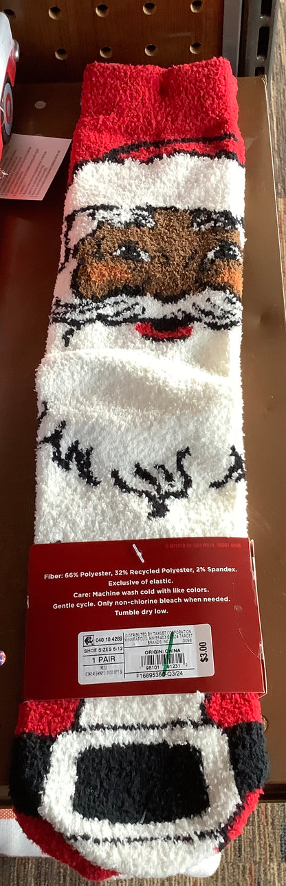 Men’s Super Soft Crew Socks Black Santa Size 6-12