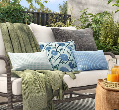 10"x17" Pin Stripe Rectangular Outdoor Lumbar Pillow Blue