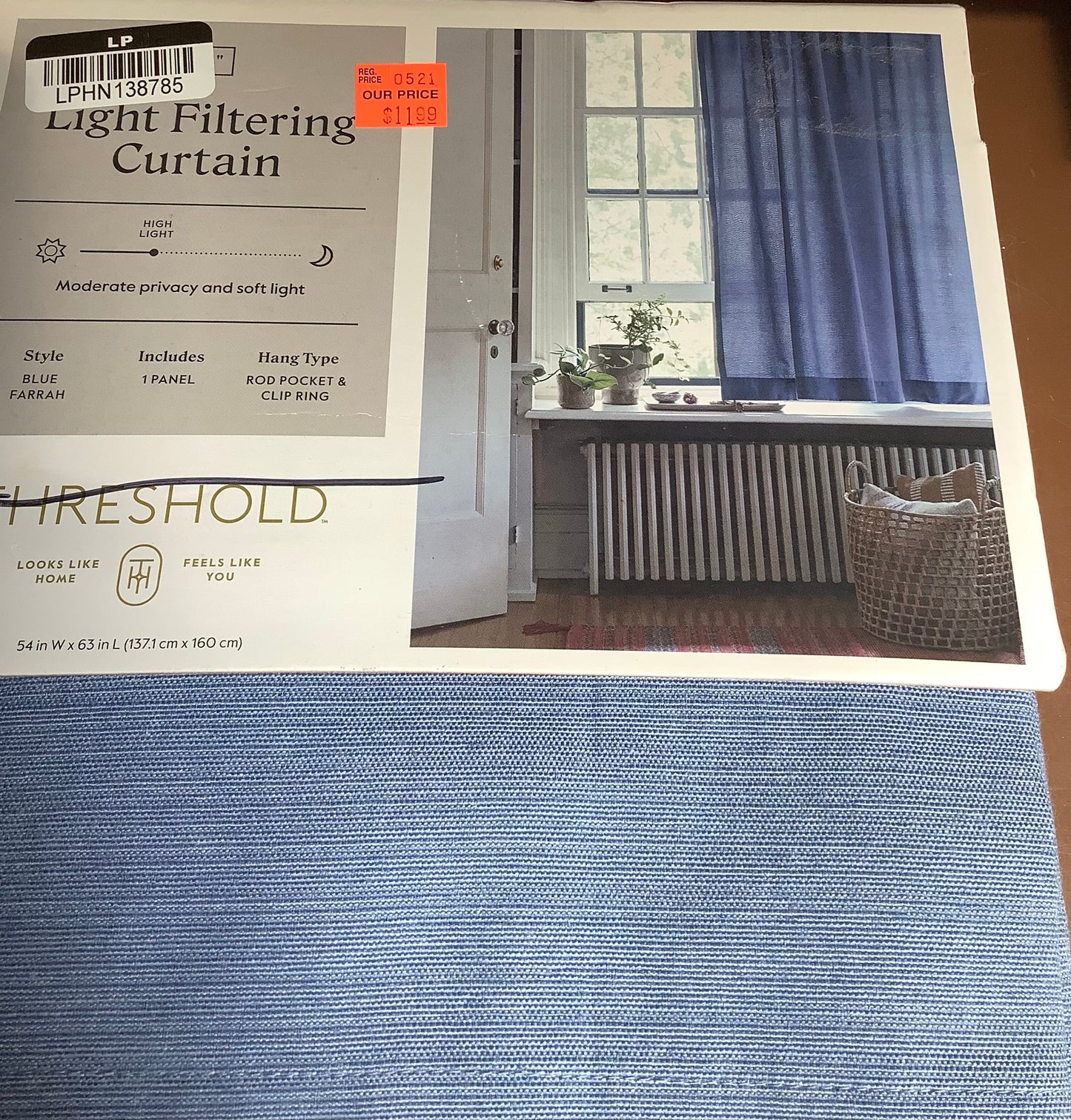 (Clearance). 63” LIGHTS FILTERING CURTAIN 1-PANEL-BLUE FARRAH