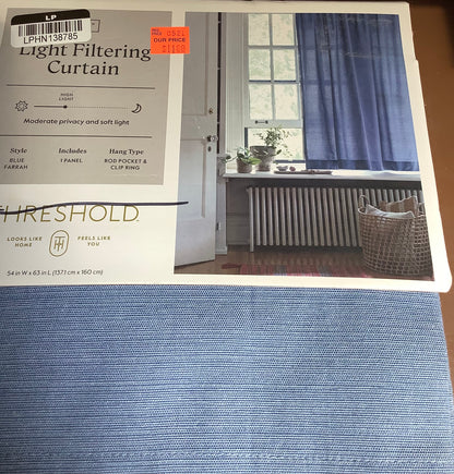 (Clearance). 63” LIGHTS FILTERING CURTAIN 1-PANEL-BLUE FARRAH