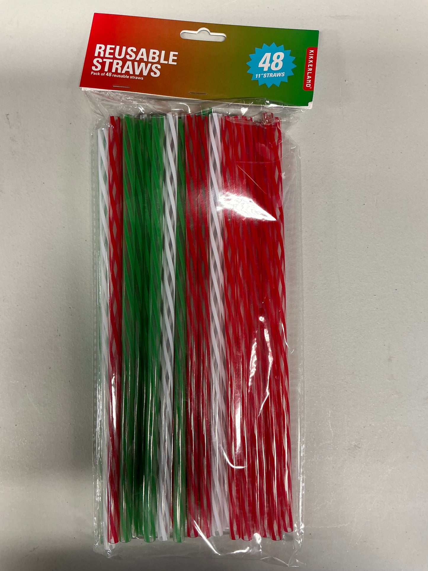 Kikkerland - Reusable Straws, 48 - 11” Straws (Red, White & Green)