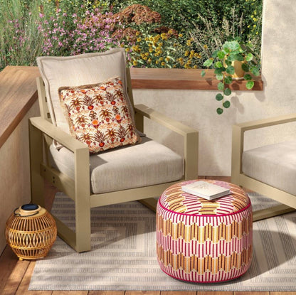 14"x20" Wavy Stripe Round Pouf Warm - Out of Package (see pictures)