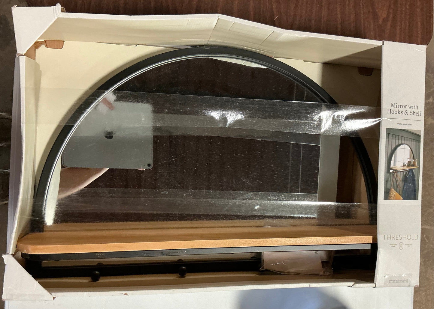 24x15 Arch Wall Mirror with Shelf and Pegs Brown/Black - Open Box (see pictures, may have some minor cosmetic damage) - FOR PICKUP ONLY
