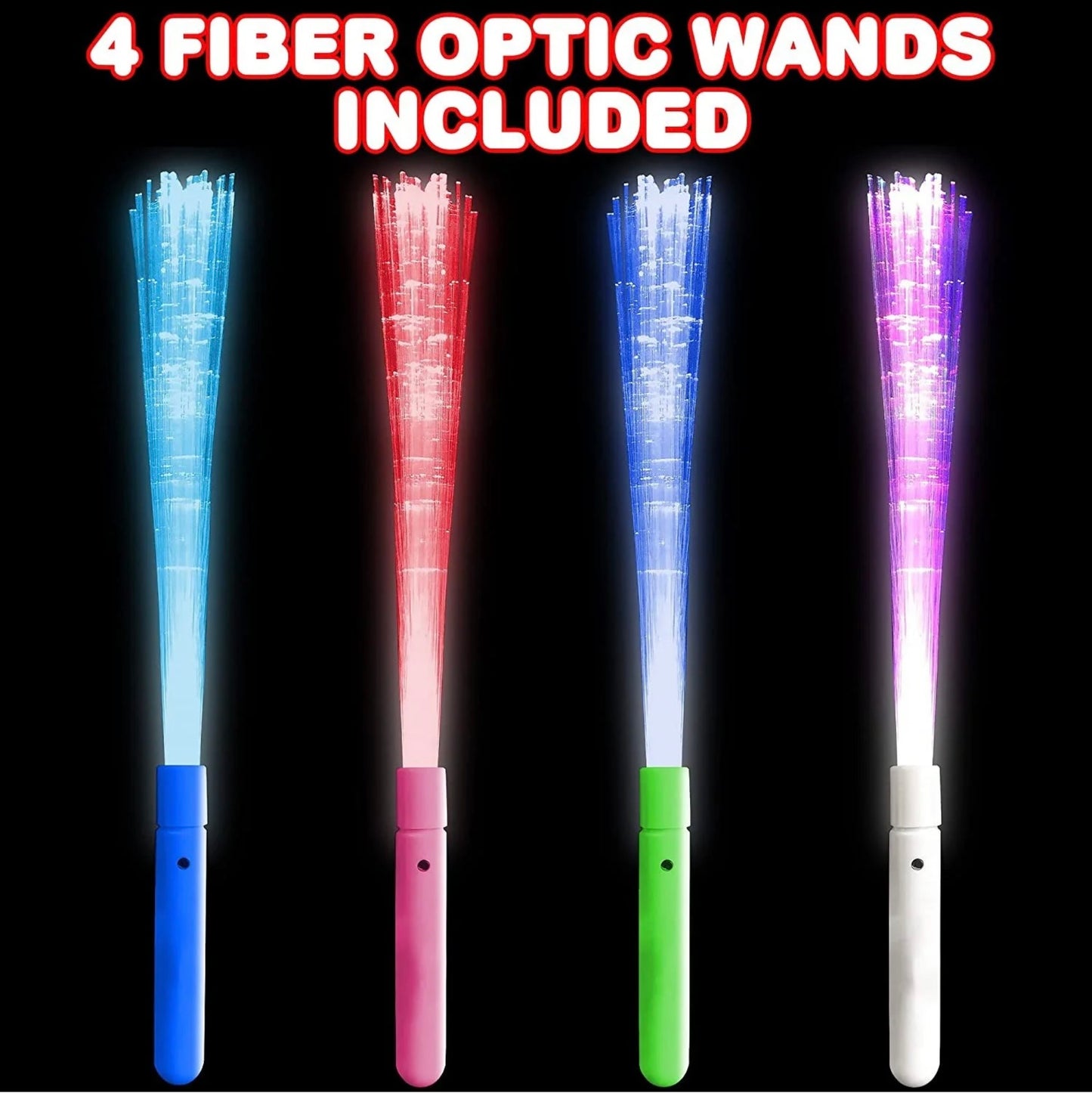 Fiber Optic Light Up Wand, Set of 4, Flashing LED (Batteries Included)