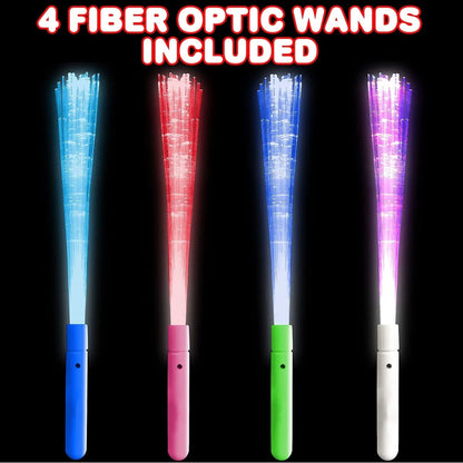 Fiber Optic Light Up Wand, Set of 4, Flashing LED (Batteries Included)