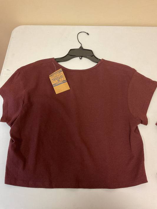 Adult Woman Half button down maroon crop top with a “M” Print