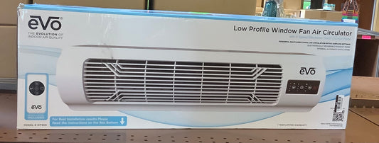 EVO Low Profile Oscillating Window Fan Air Circulator:
Portable, Quiet, 4 Speeds, Remote, ETL Listed, 200-500 sq. ft.