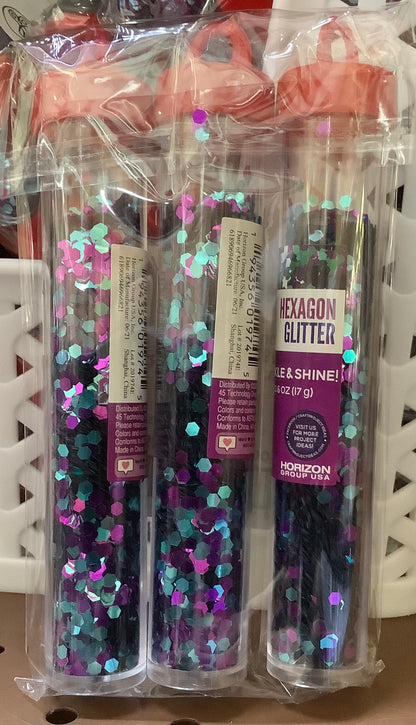 3-Pack Hexagon Glitter .6oz Tube Multi Purple/ Teal
