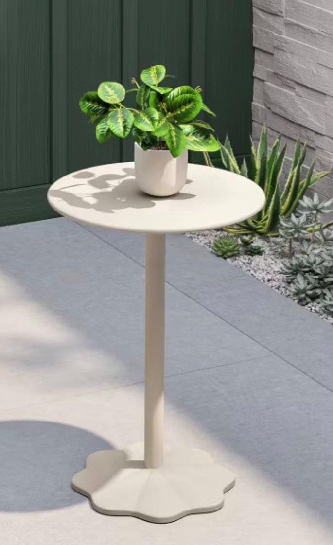THRIFTY 70 - Steel Round Pedestal Accent Patio End Table - Cream - Open Box - BASE IS UNSTABLE/WOBBLY Not Recommended for Placing Beverages or Fragile Items On Top (See Pictures)- FINAL SALE- NO RETURNS - AS IS - FOR PICKUP ONLY
