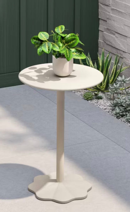 THRIFTY 70 - Steel Round Pedestal Accent Patio End Table - Cream - Open Box - BASE IS UNSTABLE/WOBBLY Not Recommended for Placing Beverages or Fragile Items On Top (See Pictures)- FINAL SALE- NO RETURNS - AS IS - FOR PICKUP ONLY